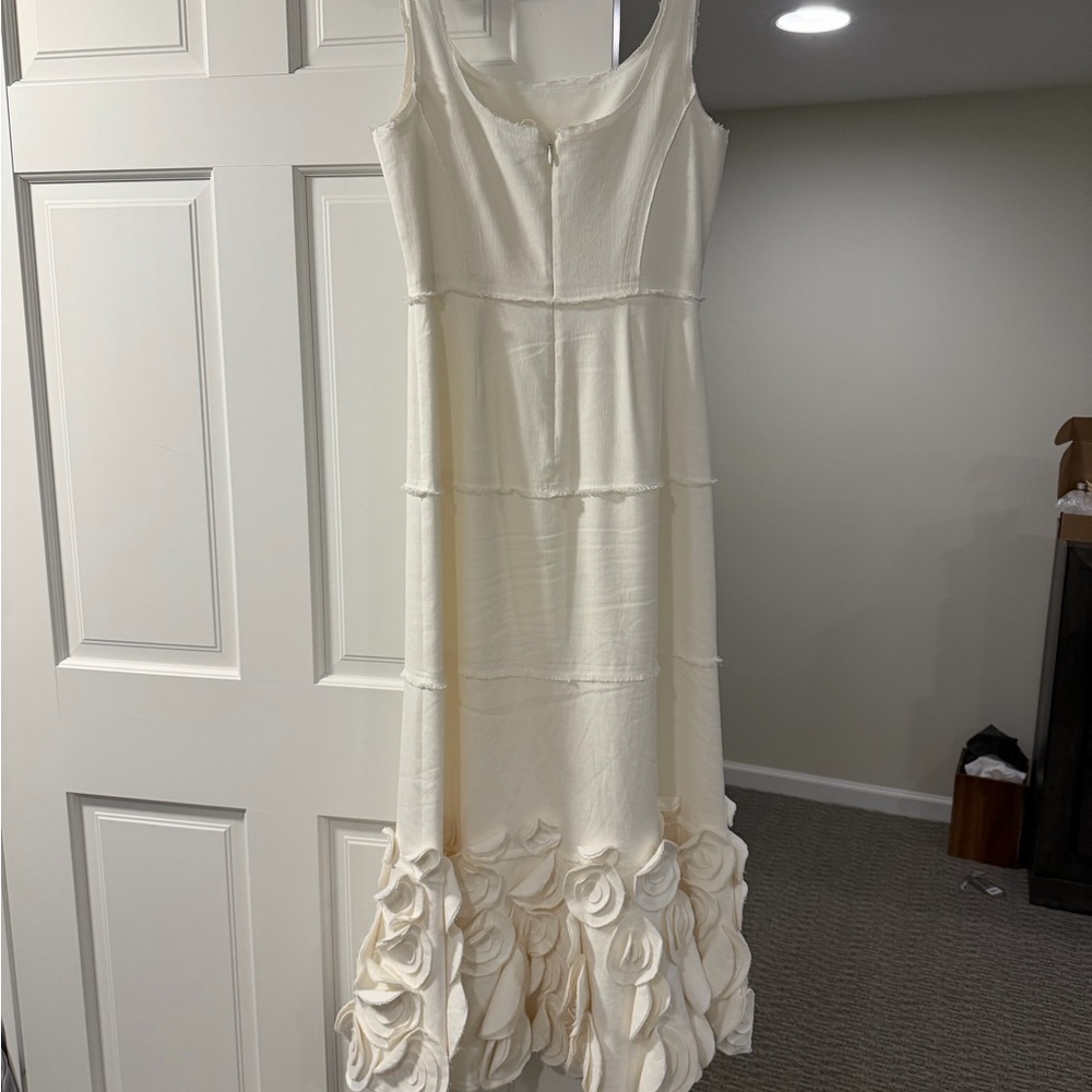 Alexis Cream Midi Dress with Floral Hem - Picture 7 of 9